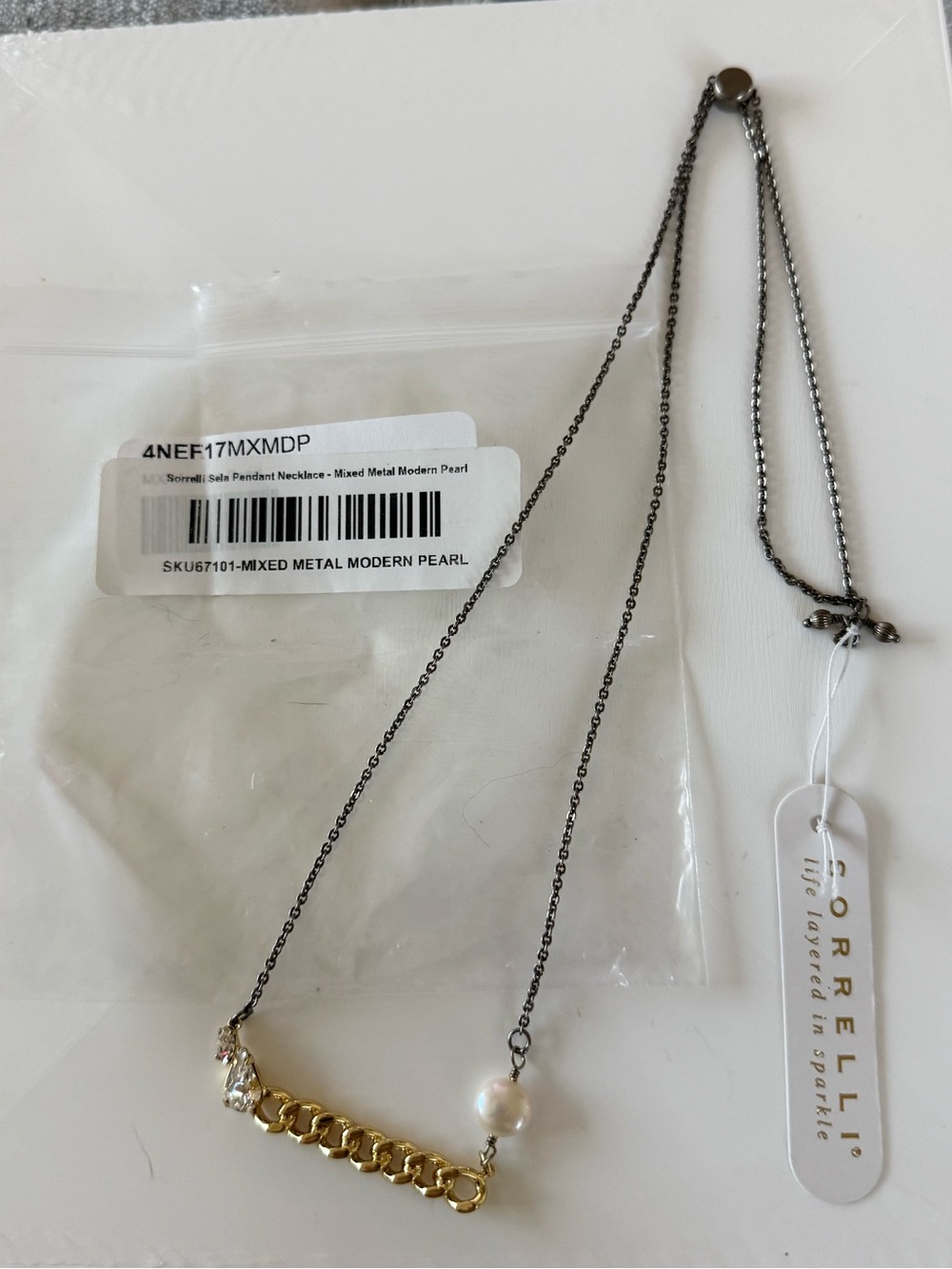 NWT Sorrelli Sela Pendant Adjustable Necklace - Mixed Metal Modern Pearl! ๐คฉ